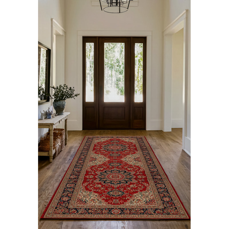 Tapis rouge / brun en chenille de coton à imprimé oriental Guria, Rectangle 2 pi 8 po x 5 pi