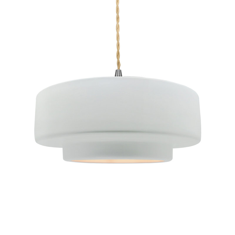 Luminaire suspendu à 1 lumière Meydan, H 5,25 po x l 14,5 po x P 14,5 po, Blanc brillant / blanc brillant, Nickel brossé