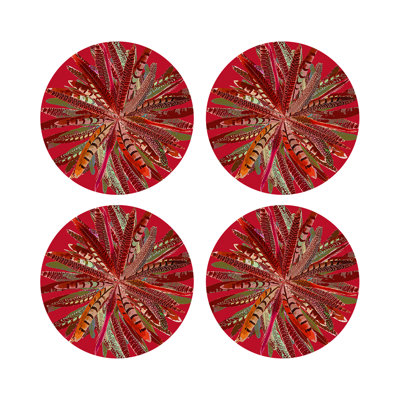 Pheasant Feathers Vegan Leather Round Pebble Placemat