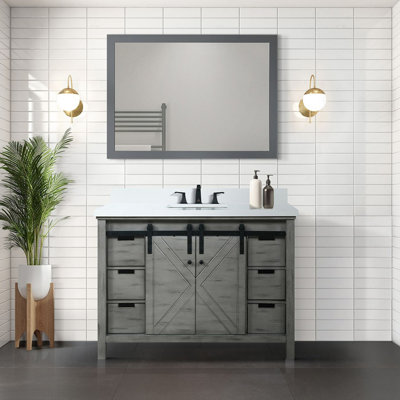 Ash Grey Bath Vanity 48 in. W x 22 in. D, with White Quartz Countertop