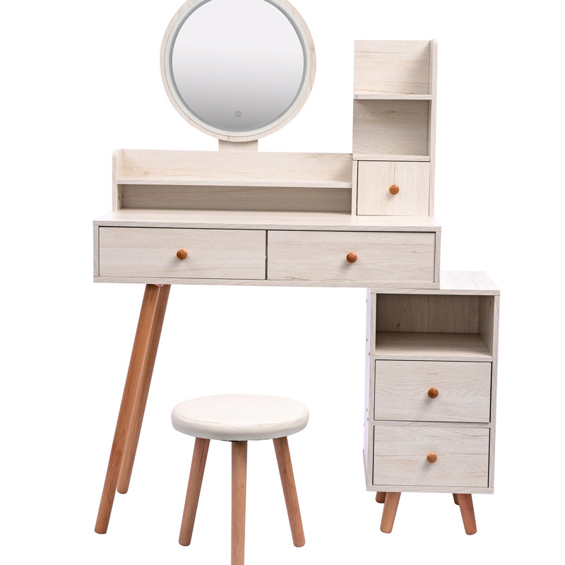 Meuble-lavabo élégant avec miroir et tabouret à DEL