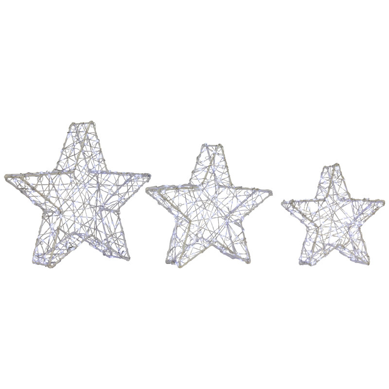 LED Lighted Stars Outdoor Christmas Decorations - 14" - Gold - Set Of 3, White
