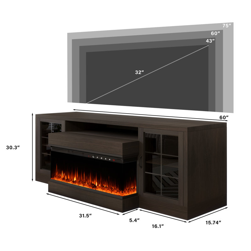 60'' Media Console With 30'' Electric Fireplace, Brown