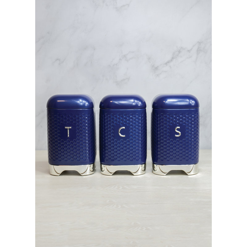 KitchenCraft Lovello 3 Piece Coffee, Tea, & Sugar Jar Set, Blue/Silver