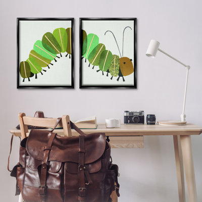 Cute Cozy Caterpillar  2 PC Framed Floater Canvas Set by Jenny Westenhofer