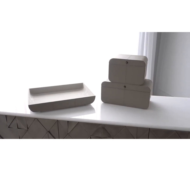 Light Gray Rectangular Leather Tray with Suede Lining