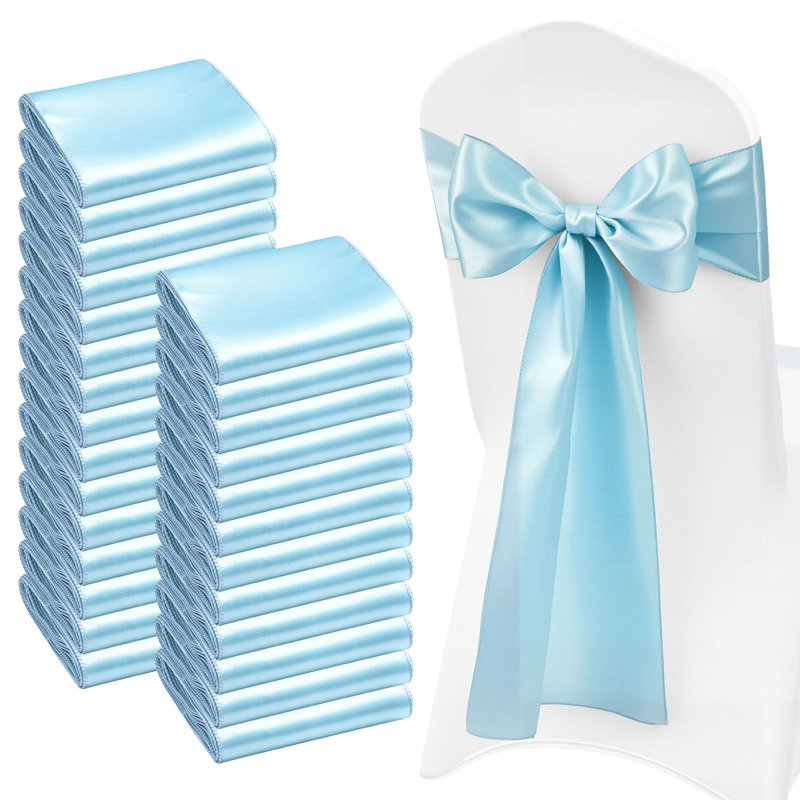 Satin de chaise arc-en-ciel paquet de 100 rubans de 7 x 108 pouces bleu clair pour décoration de fête de fête de naissance
