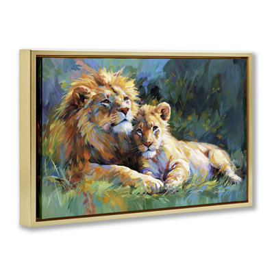 «Lion's Embrace Portrait», toile flottante encadrée dorée par Leon Devenice