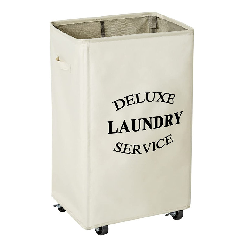 Fabric Rolling Laundry Hamper with Handles, White