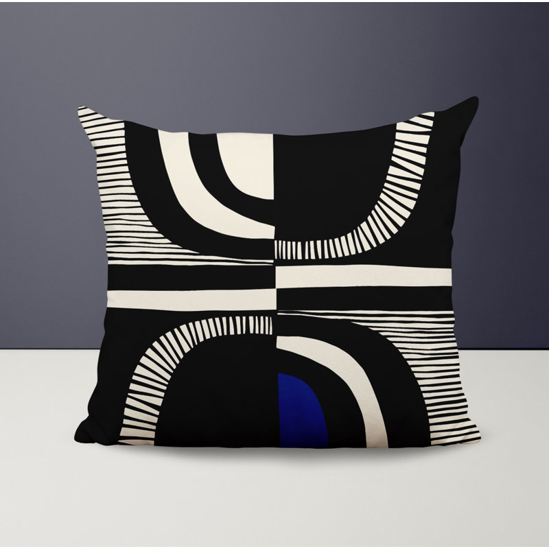 Jeté carré / extérieur en polyester Chamu, Bleu marine/noir, 18 po x 18 po