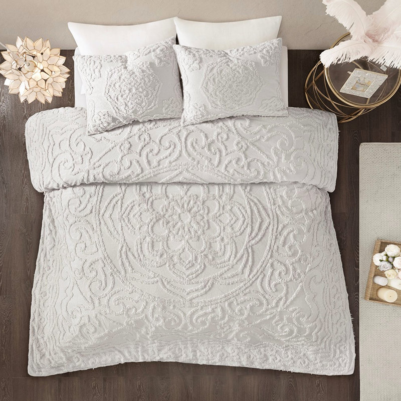 Édredon tout usage en coton gris chenille, King Comforter + 2 Shams, Gris