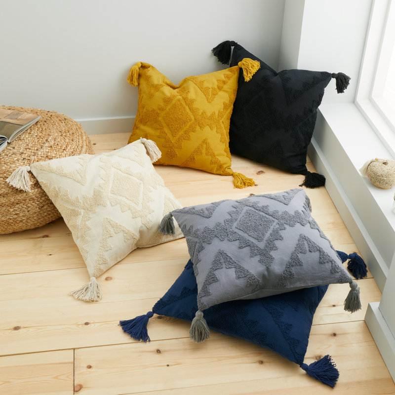Imani Tassel Cotton Cushion, Navy