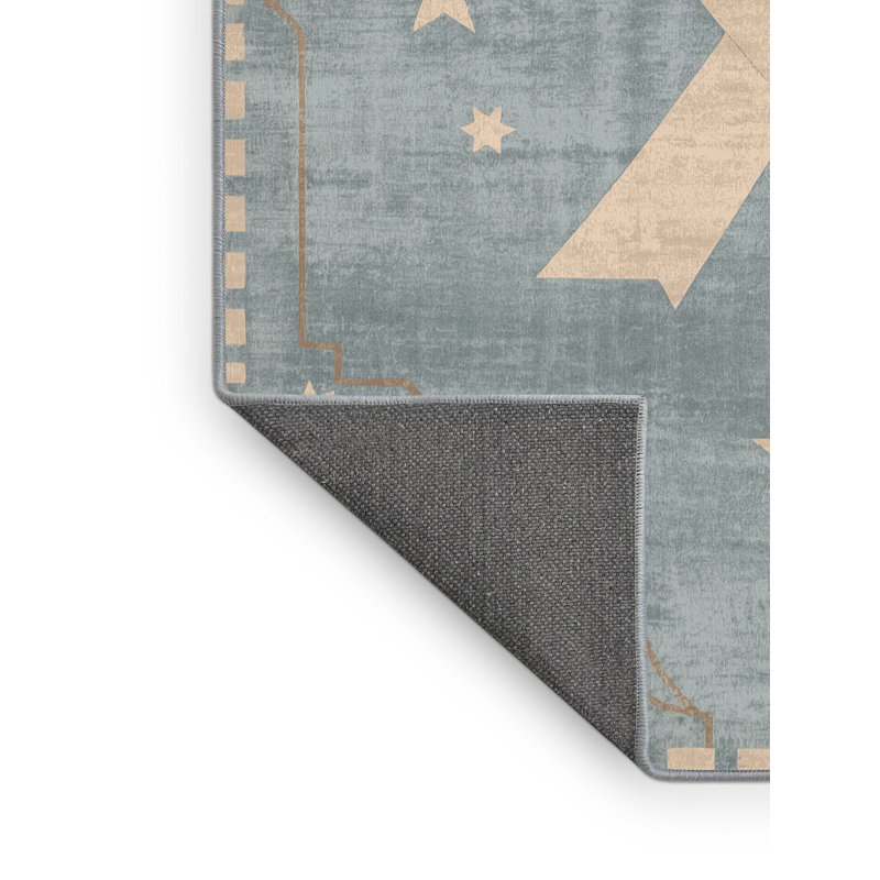 Tapis bleu moelleux et moelleux à motif abstrait moderne et contemporain Escarcega du 4 juillet - Reliure bleu ciel, 2 x 3