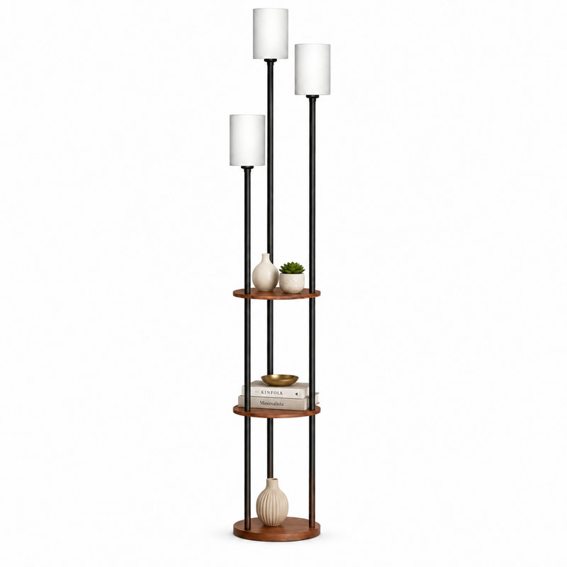 Lampe de table sur pied 68,11 "avec 3 lumières et DEL à intensité variable, Brun