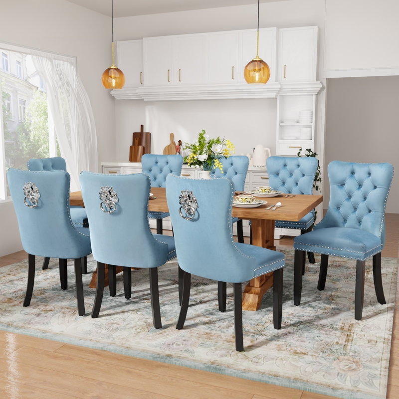 Chaise d'appoint moderne en velours clouté haut de gamme (ensemble de 8), Bleu clair