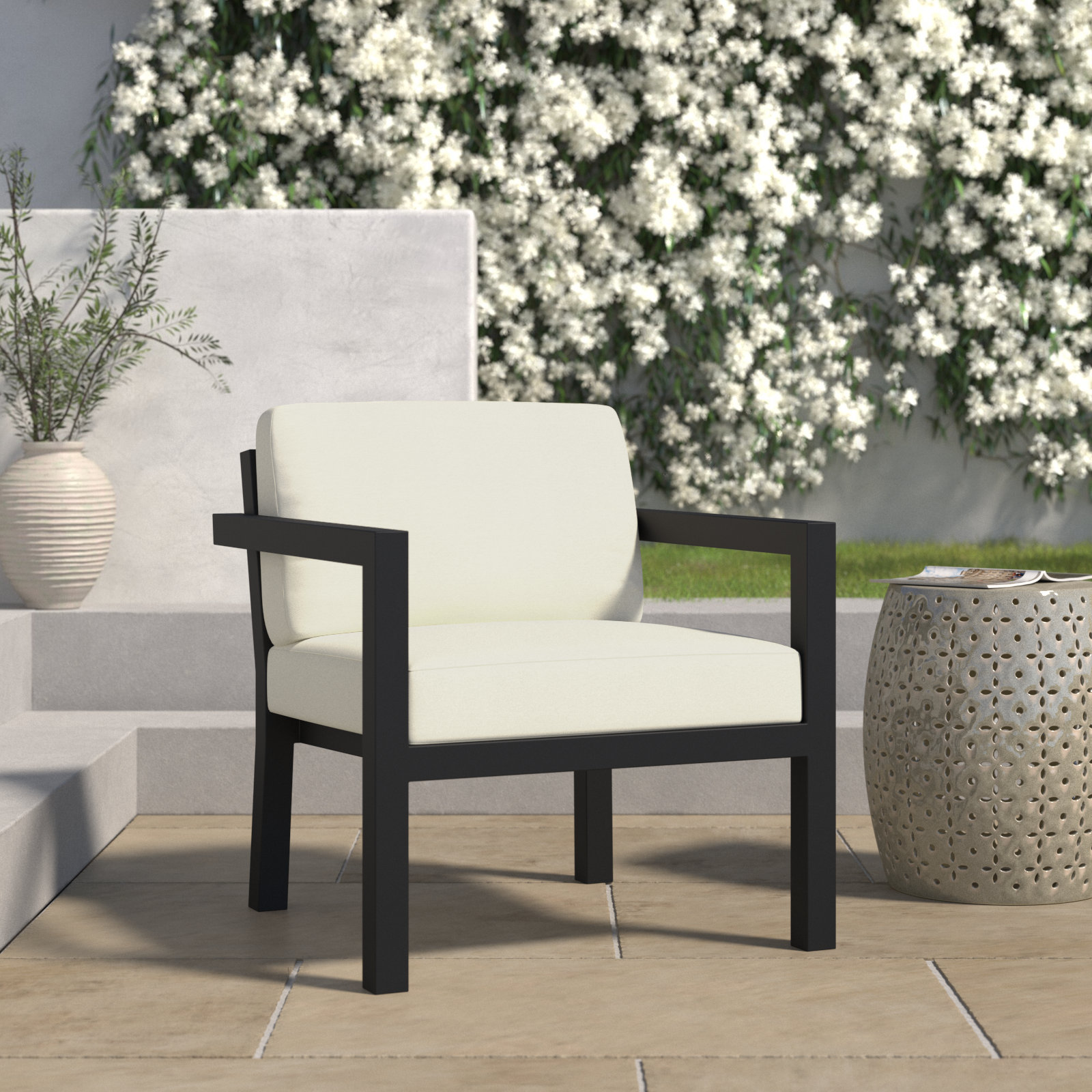 Vivant Patio Chair with Sunbrella Cushions, Black, Canvas Natural Sunbrella® Canvas