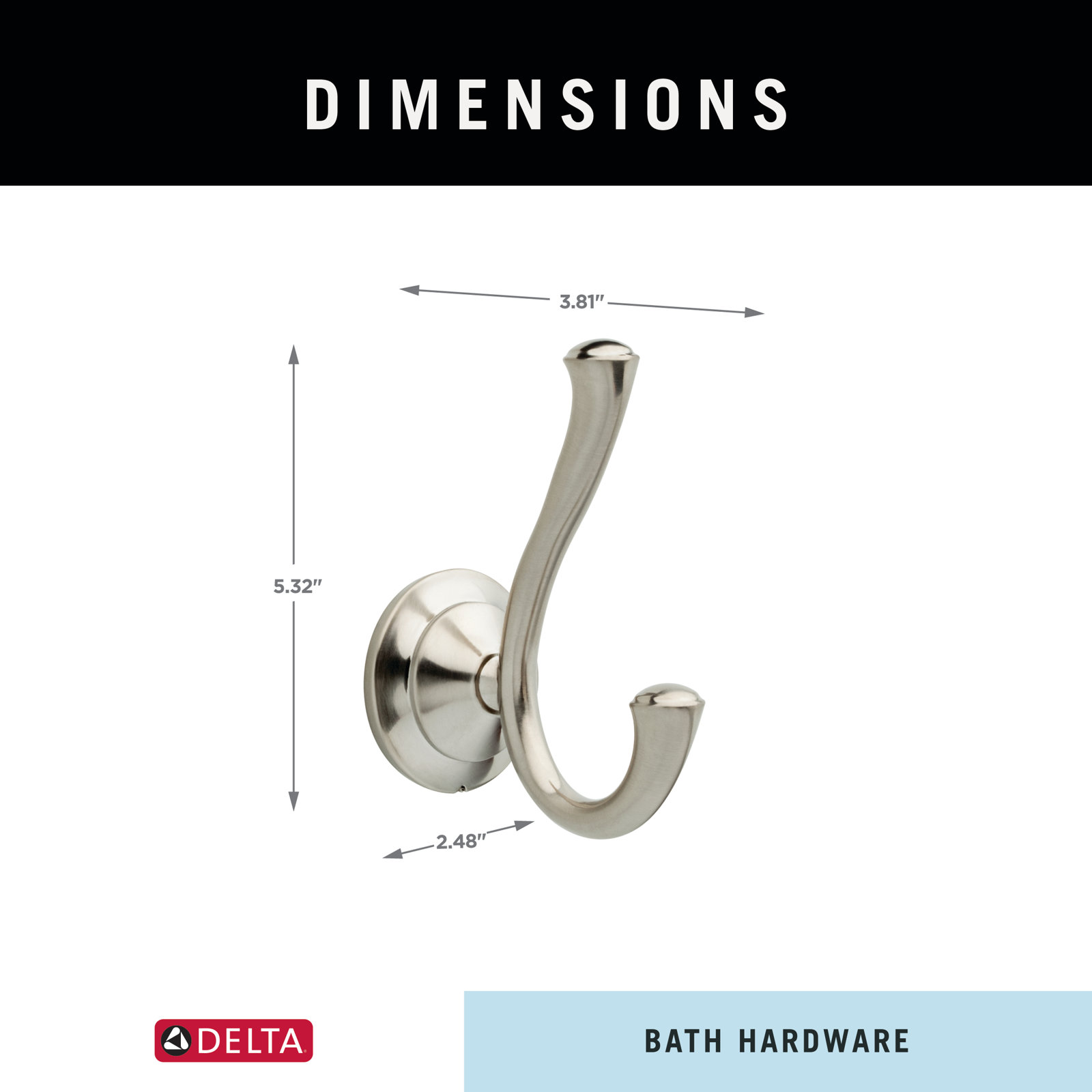 Linden™ Double Towel Hook, Brilliance Stainless