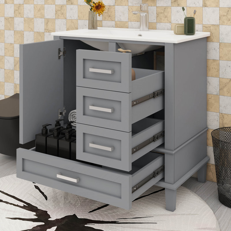 Ensemble de meuble-lavabo moderne 30 pouces avec lavabo et 3 tiroirs, Gris
