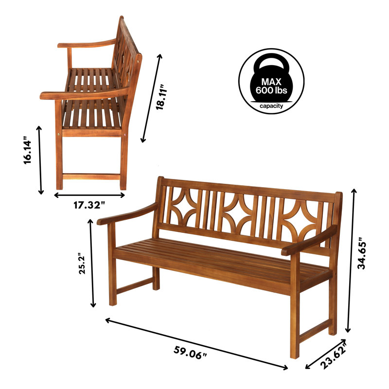 Sloane Teak Acacia Wood 3-Seat Diamond-Back Outdoor Garden Bench