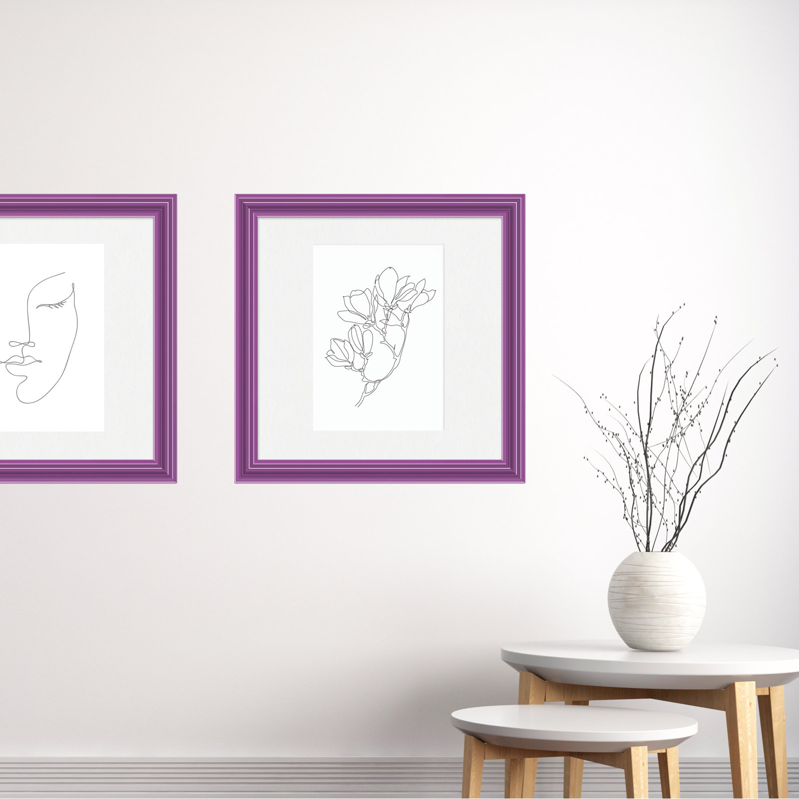 Lilli Wood Beveled Picture Frame with Mat, Purple, 20" x 20", 11" x 14"