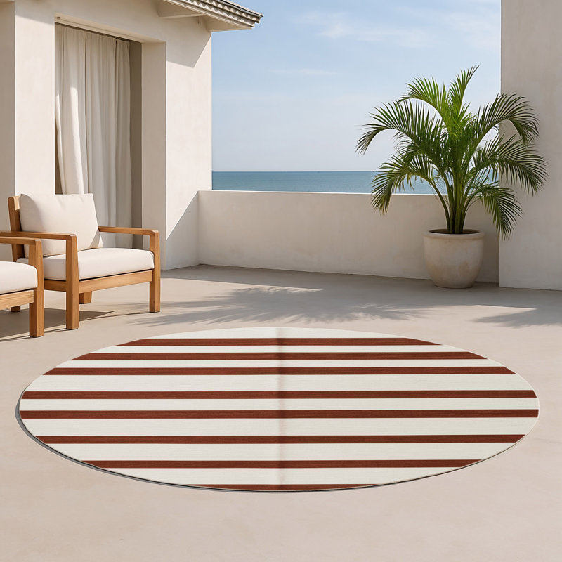 Tapis intérieur / extérieur beige HorizontalStripes, Rond 5 pi