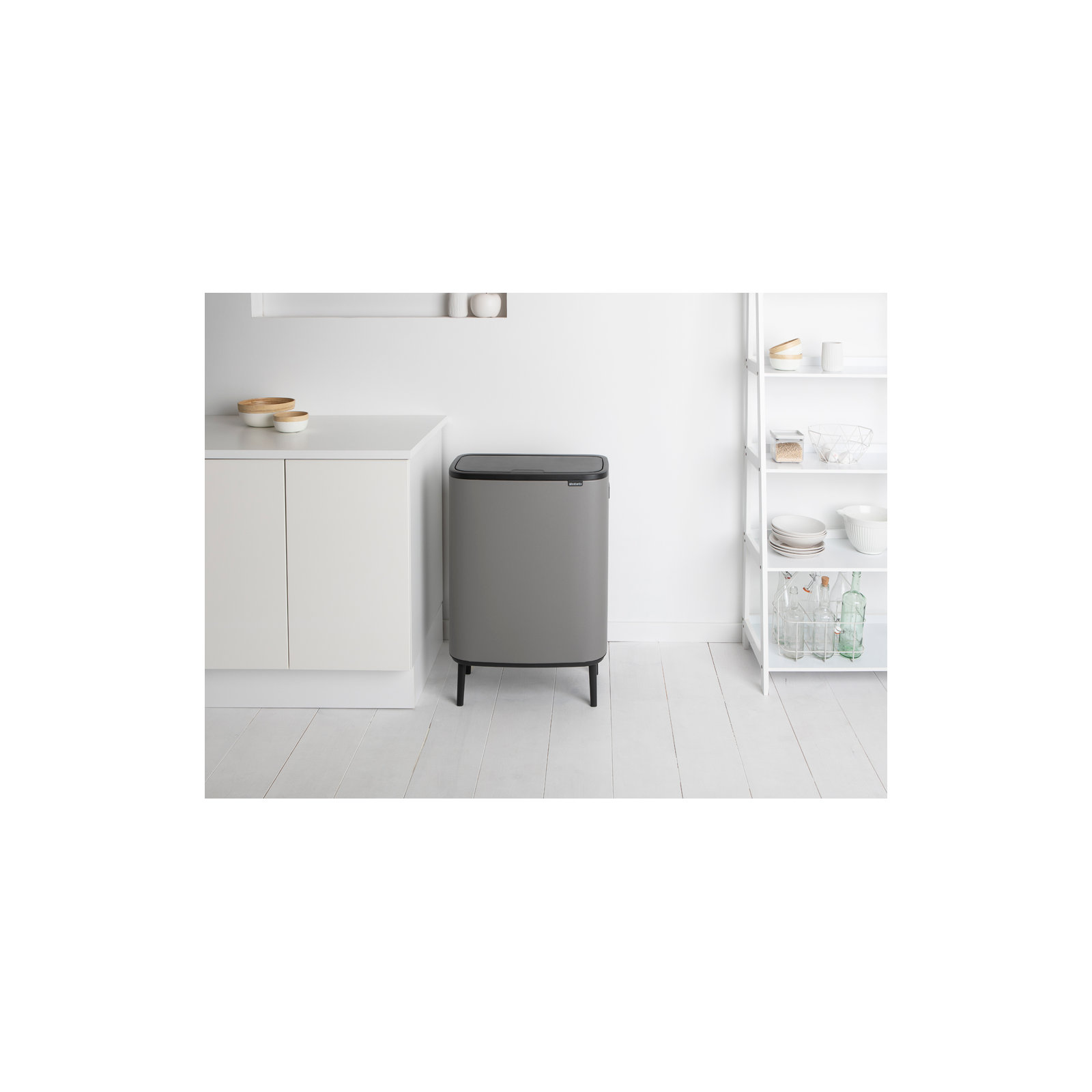 Brabantia Bo Hi Touch Top Trash Can, 16 Gallon, Mineral Concrete Gray