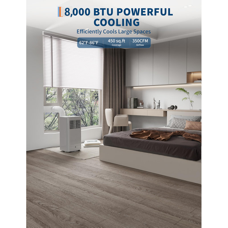Climatiseur portatif 3-en-1 8 000 BTU avec télécommande et trousse de fenêtre qui refroidit jusqu'à 420 pieds carrés pour la maison / le bureau / les dortoirs gris