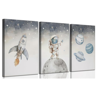 3 pièces espace pépinière toile art mural fantaisiste astronautes espace peinture d'enfant peinture murale impression affiche pour chambre de garçons chambre de filles chambre d'enfants
