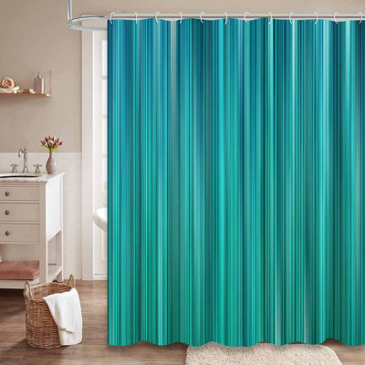 Beautiful Abstract Blue Green Line Teal Shower Curtain with 12 Hooks