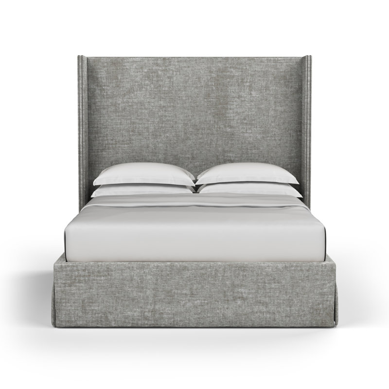 Kaiser Upholstered Wingback Bed, California King, Plush Velvet Silver Streak