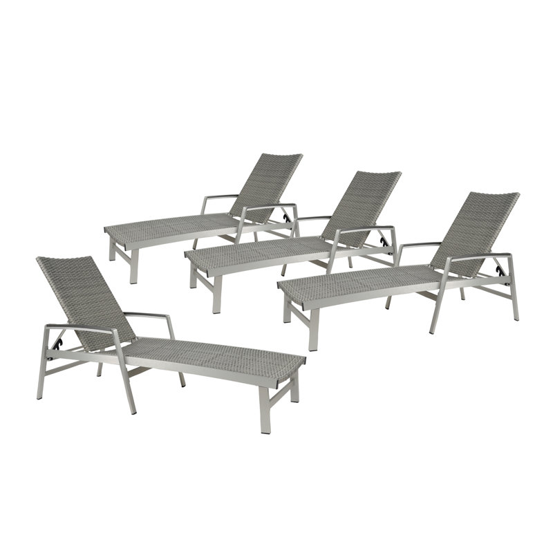 Gray Aluminum and Wicker Outdoor Chaise Lounge Set of 4