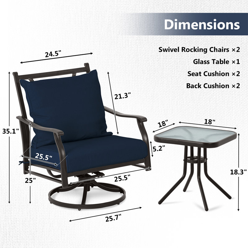 Ensemble de chaises pivotantes d'extérieur Charlton Home®, Bleu marine