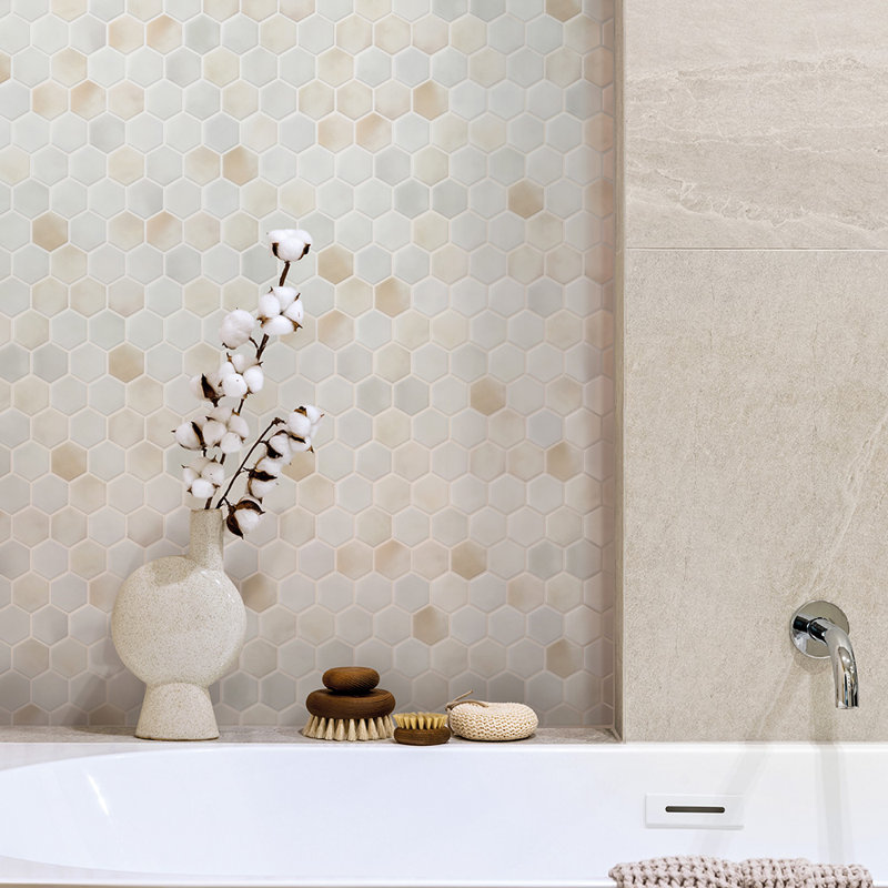 Spectrum Silk Hexagon 2 Inch Recycled Glass Mosaic Wall and Floor Tile, Gaia