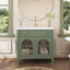 Lavabo de salle de bain 35,6 po Mid-Century avec verre à motif et bande lumineuse à capteur de mouvement, lavabo de salle de bain autoportant Farmhouse avec rangement, meuble-lavabo haut de gamme pour salle de bain, vert-72772995