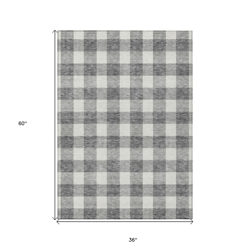 HomeRoots 3' X 5' Gray And Charcoal Plaid Washable Indoor Outdoor Area Rug
