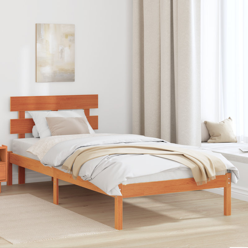 Solid Wood Bed, European Single (90 x 200 cm), Wax Brown