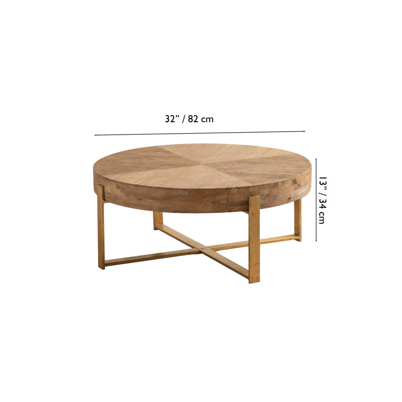 Table basse ronde en bois naturel de 32 po Napa - Pieds dorés, Doré, 13" H x 32" L x 32" W