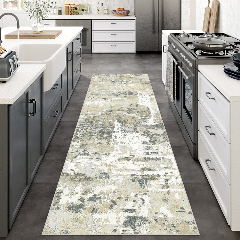 Tapis lavable abstrait moderne avec envers antidérapant Hshai, Tapis de couloir 2 pi x 8 pi