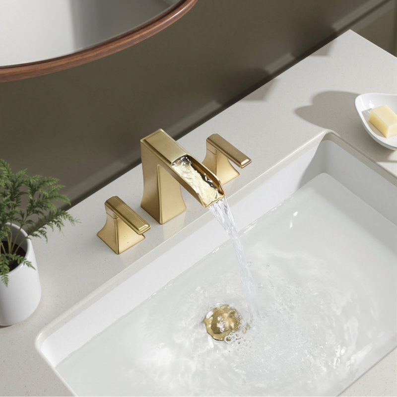 Robinet de salle de bain à 2 poignées avec drain, Or brossé