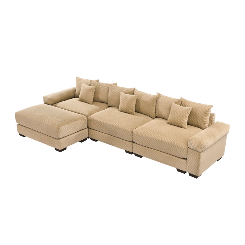 Canapé modulaire surdimensionné en forme de L de 130 po en forme de L avec repose-pieds et 9 coussins décoratifs, canapé en velours côtelé doux