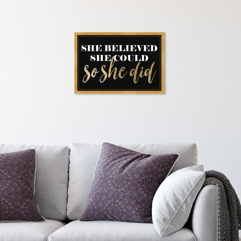«Typographie and Quotes So She Did Black», art textuel sur toile, H 10 po x l 15 po, Toile encadrée d'or