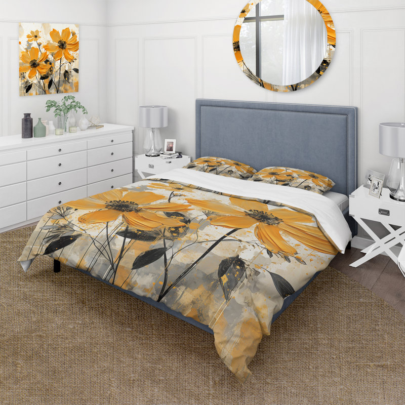 Ensemble de housse de couette jaune Marigold Blossom Burst 3 - Marigold, Housse de couette pour très grand lit
