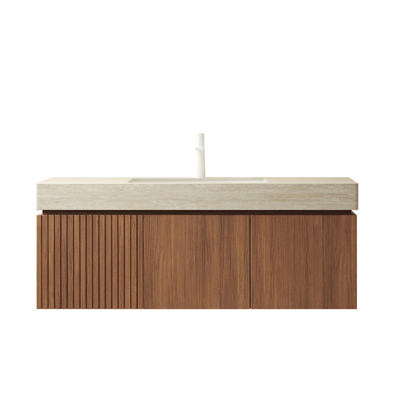Meuble-lavabo de salle de bain avec comptoir en pierre frittée à motif de 48 po, armoire en contreplaqué, lavabo en céramique, 2 portes, 1 tiroir, couleur, pré-assemblé, évier artistique facile à installer, conception d'installation