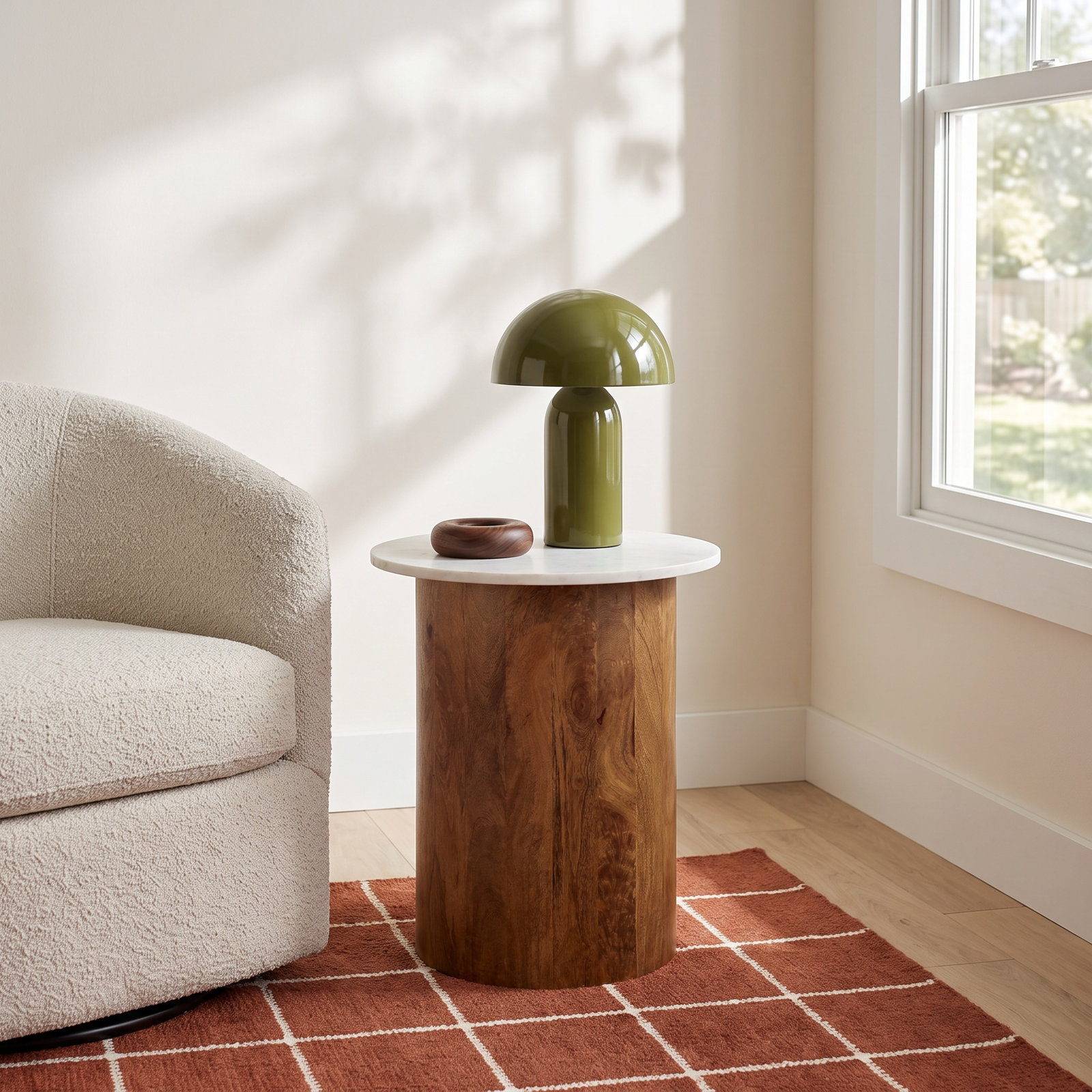 Basile 19" Genuine Marble End Table, Natural