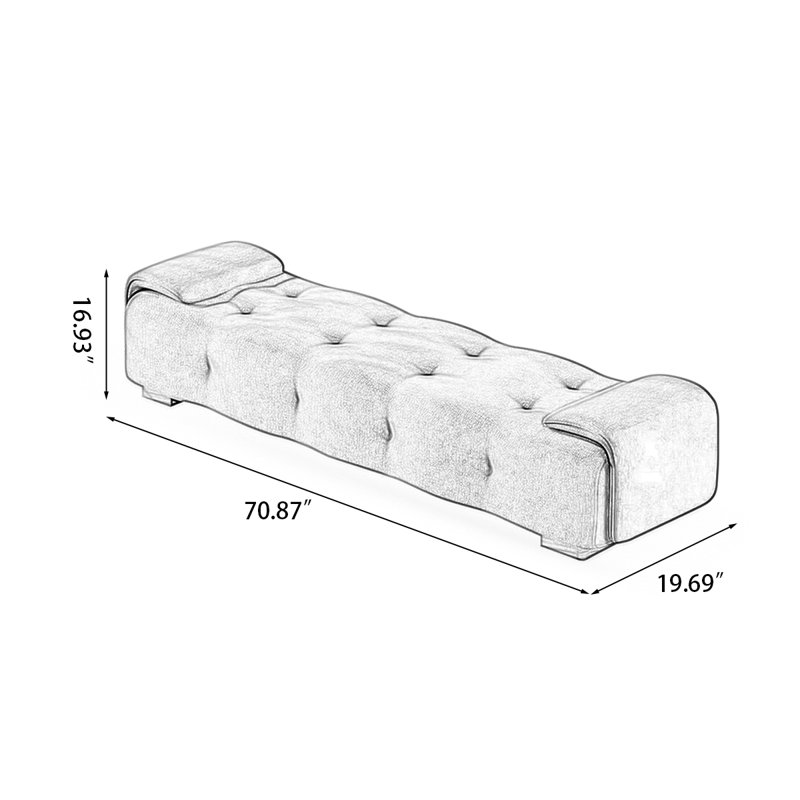 Banc rembourré, H 16,93 po x l 70,87 po x P 19,69 po, Blanc