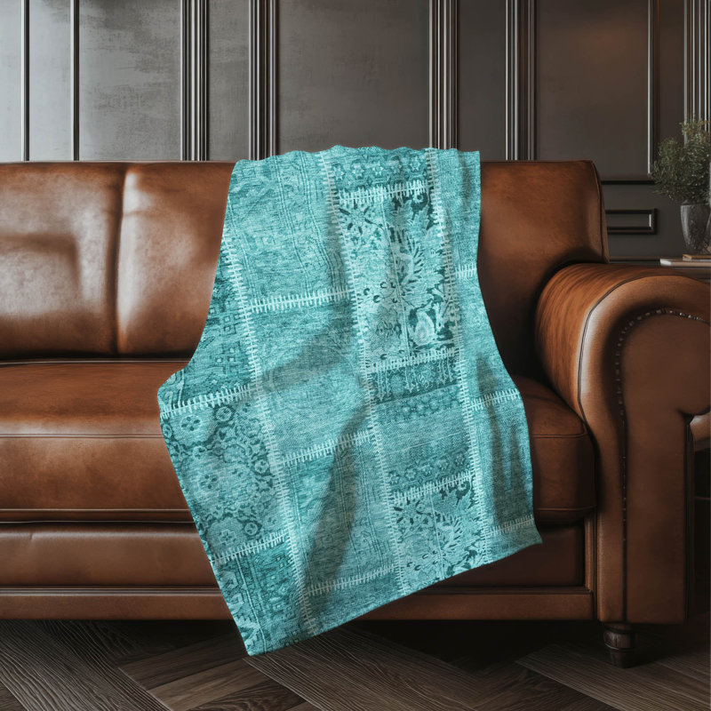 Jeté patchwork Addison Sherpa ASB635, Turquoise