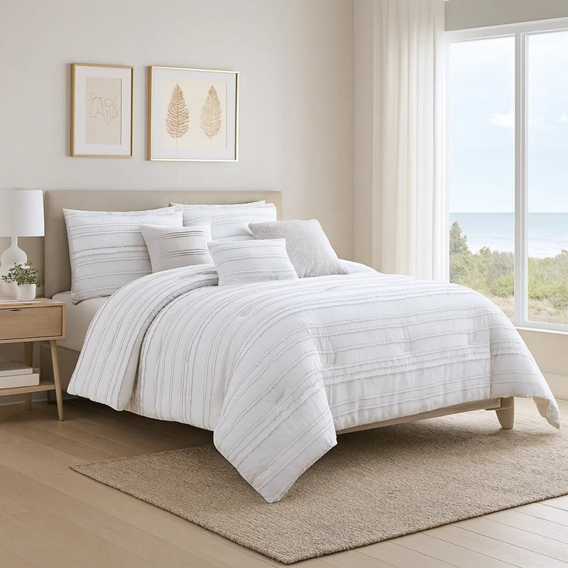  Ensemble d'édredon blanc / gris 6 pièces, Édredon très grand + 2 taies décoratives + 3 co