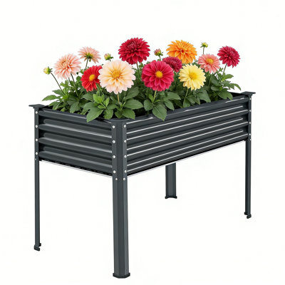 Lit de jardin surélevé galvanisé avec pieds, grande boîte à fleurs surélevée en métal avec trous de drainage pour jardin, patio, balcon 48 po x 24 po x 32 po