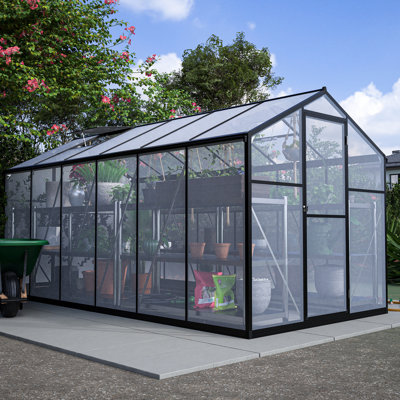 Serre en polycarbonate noir avec fonctions de ventilation et de drainage pour jardin, cour arrière, balcon de 6 pi x 12 pi