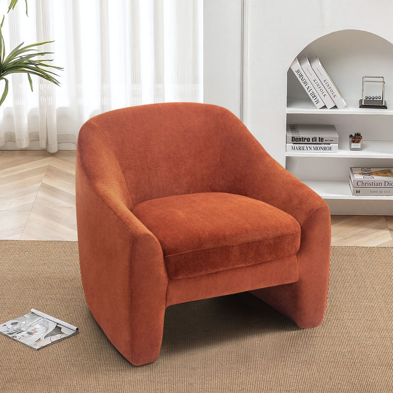 Fauteuil demi-tonneau rembourré Esly, Chenille terre cuite